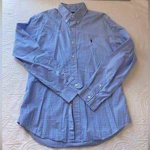Ralph Lauren, blue label, blue plaid, slim fit, long sleeve button down shirt